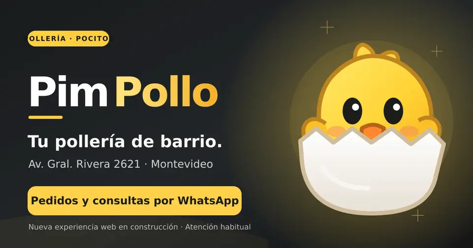 PimPollo: miniatura oficial para redes con el pollito y el aviso de sitio en construcción